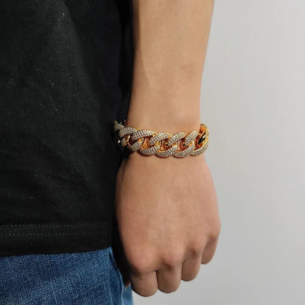 18mm Triple Row Iced-Out Cuban Link Bracelet with Full Zircon Stones - CaratixJewelry