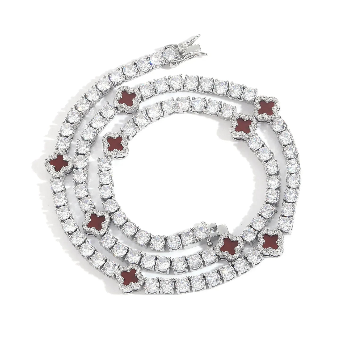 Red Clover Zircon Tennis Chain | Women's Luxury Red Hip Hop Bling Choker & Necklace | Caratix - CaratixJewelry