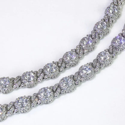 7.5mm Round Bead Cuban Link Zircon Hip Hop Necklace Gold Chain Rapper Style for Men | Caratix Jewelry - CaratixJewelry