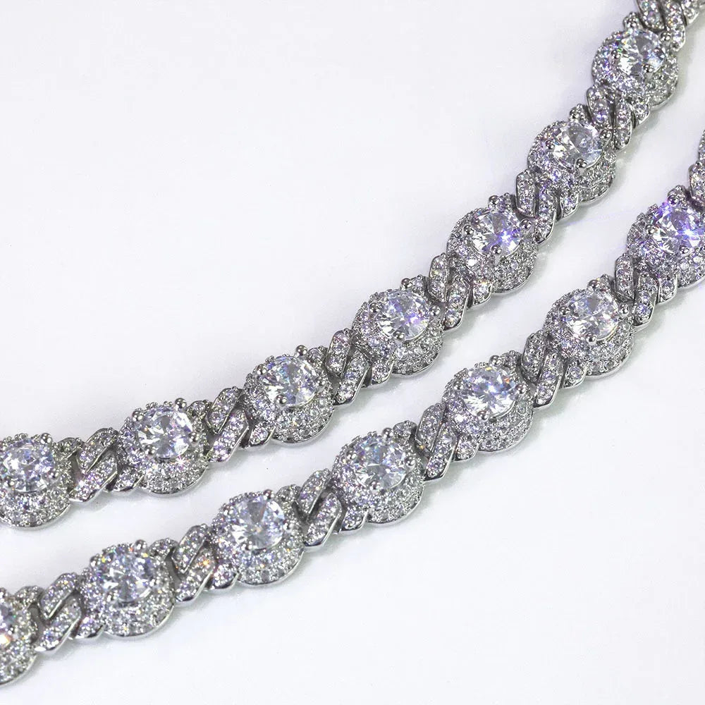 7.5mm Iced Out Bead Cuban Chain Necklace Zircon - CaratixJewelry