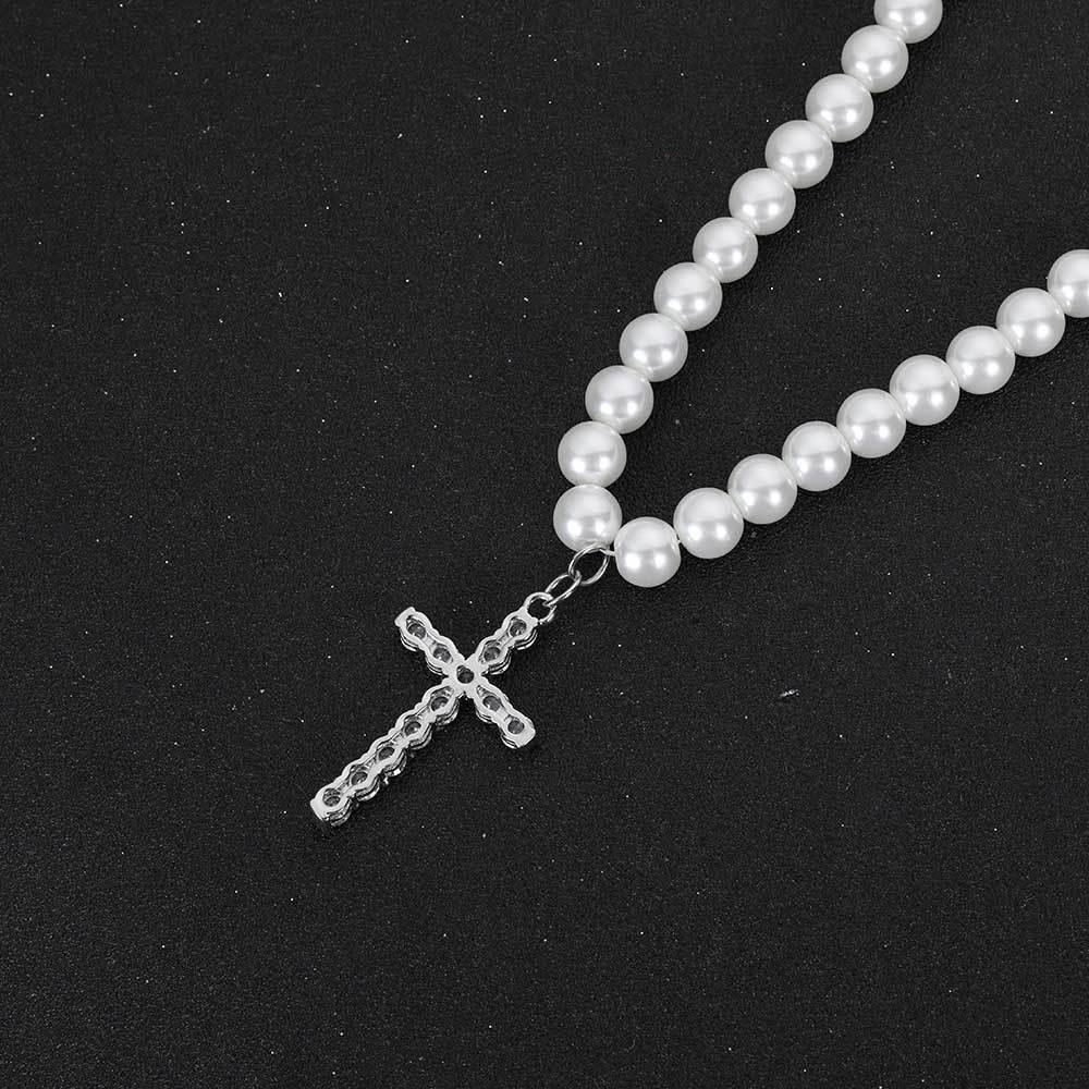 Simple Cross Pendant Pearl Necklace for Men and Women | Trendy Hip Hop Jewelry | Caratix Jewelry - CaratixJewelry