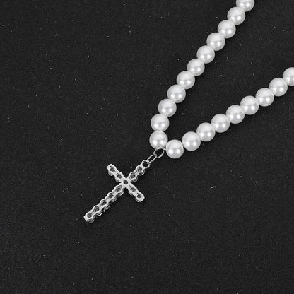 Simple Cross Pendant Pearl Necklace for Men and Women | Trendy Hip Hop Jewelry | Caratix Jewelry - CaratixJewelry
