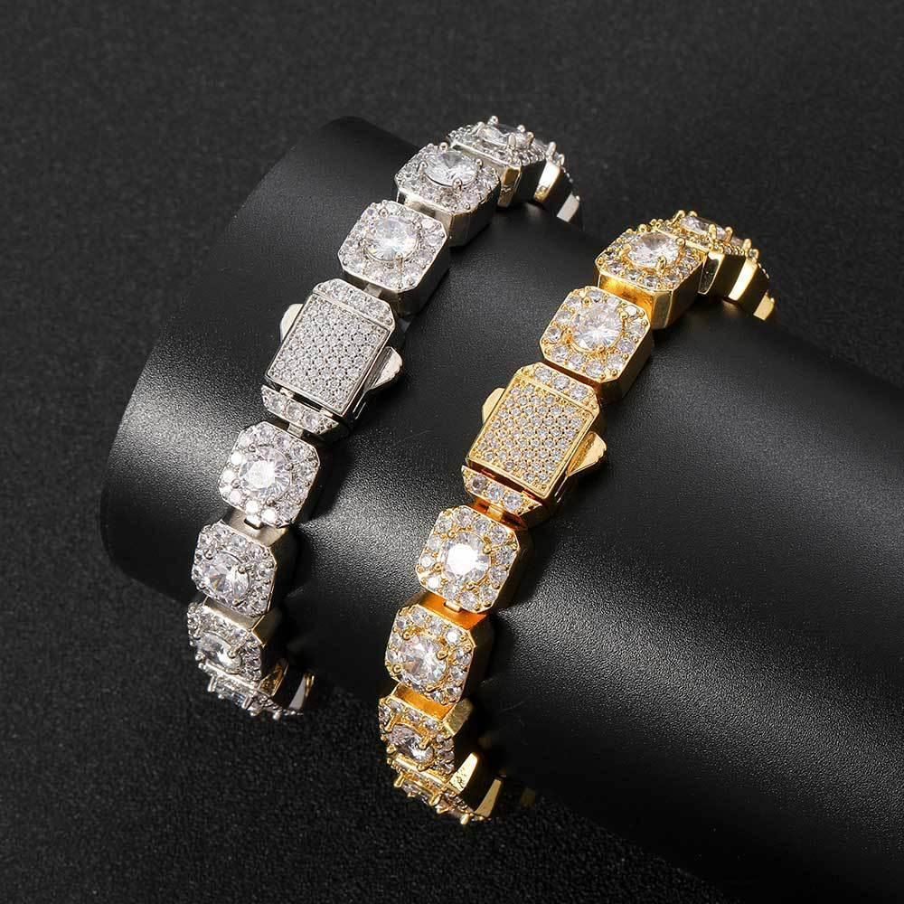 10mm Square Zircon Iced Out Bracelet with Spring Clasp for Men | Caratix Jewelry - CaratixJewelry