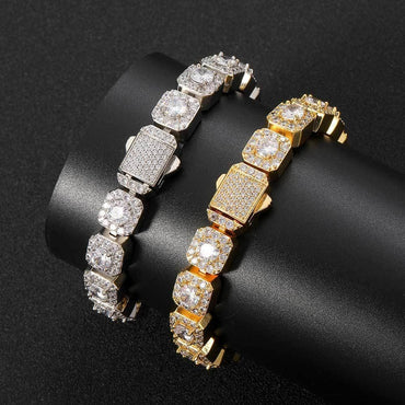 10mm Square Zircon Iced Out Bracelet with Spring Clasp for Men | Caratix Jewelry - CaratixJewelry