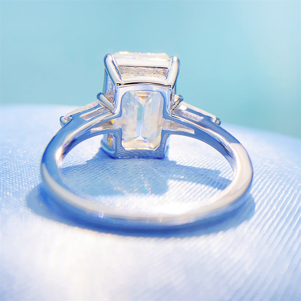 Massive 8 Carat Emerald Cut Moissanite Ring S925 Silver | 10x14mm D VVS1 | Caratix