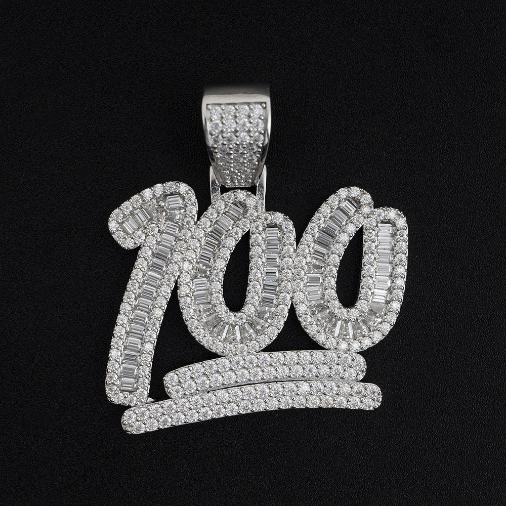 S925 Sterling Silver Moissanite 100 Emoji Pendant | Iced Out Number 100 Charm | Caratix