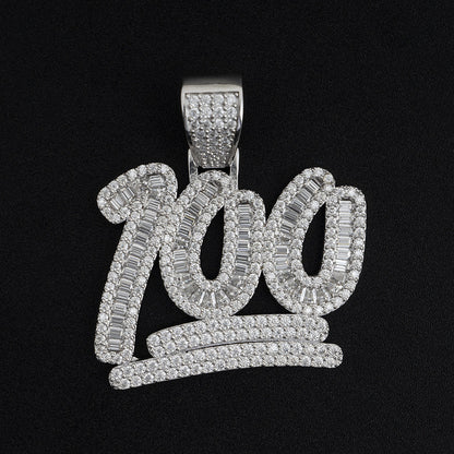 S925 Sterling Silver Moissanite 100 Emoji Pendant | Iced Out Number 100 Charm | Caratix