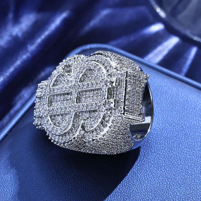 Dollar Sign S925 Silver Moissanite Ring for Men | Caratix Jewelry - CaratixJewelry