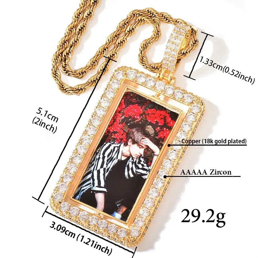 Spinning Photo Dog Tag Pendant | Iced Out CZ Custom Picture Hip Hop DIY Necklace - CaratixJewelry