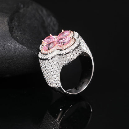 S925 Sterling Silver Moissanite Flower Ring – Ice Out Hip-Hop Luxury Statement Band for Men