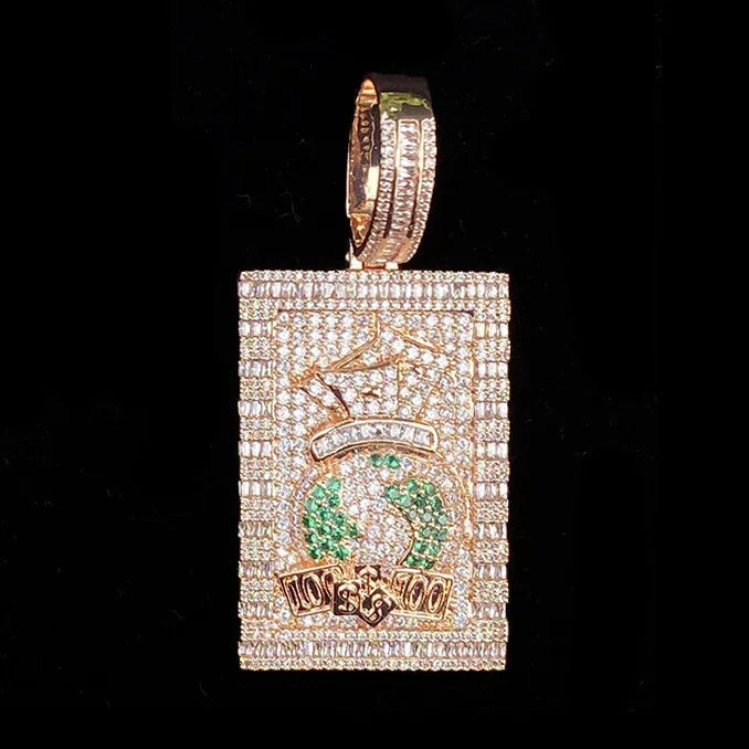 Iced Out Money Bag Dog Tag Pendant | Men's "Soldier of Fortune" Necklace - CaratixJewelry