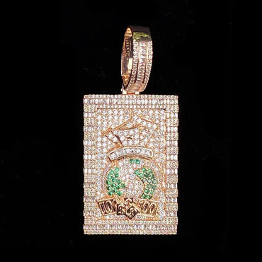 Iced Out Money Bag Dog Tag Pendant | Men's "Soldier of Fortune" Necklace - CaratixJewelry