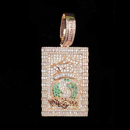 Iced Out Money Bag Dog Tag Pendant | Men's "Soldier of Fortune" Necklace - CaratixJewelry