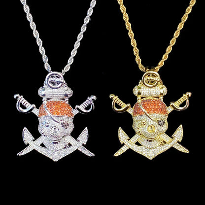 Iced Out Pirate Skull Pendant | Men's 5A CZ "Jolly Roger" Necklace - CaratixJewelry
