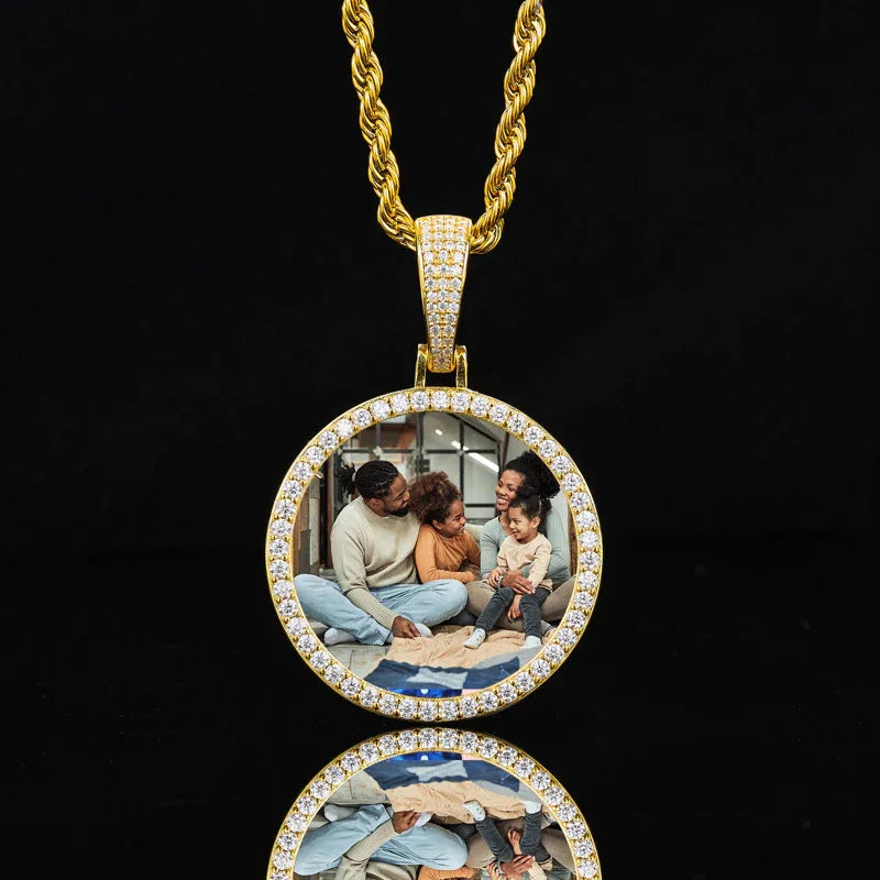 36mm Men's S925 Silver Moissanite Pendant | Custom Photo Circle Medallion | Caratix