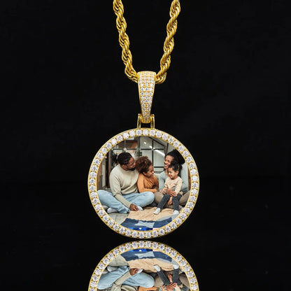 36mm Men's S925 Silver Moissanite Pendant | Custom Photo Circle Medallion | Caratix