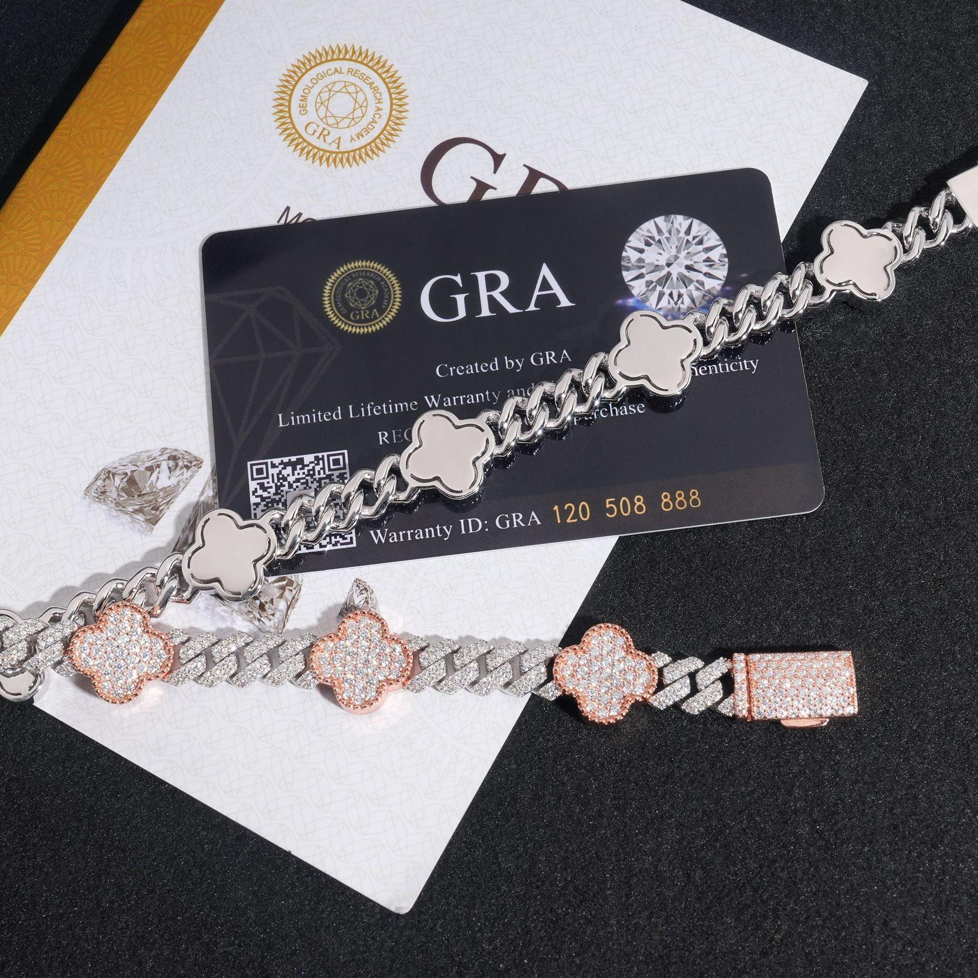 8mm Moissanite Charm Cuban Link Bracelet | S925 Silver Hip Hop Jewelry - CaratixJewelry