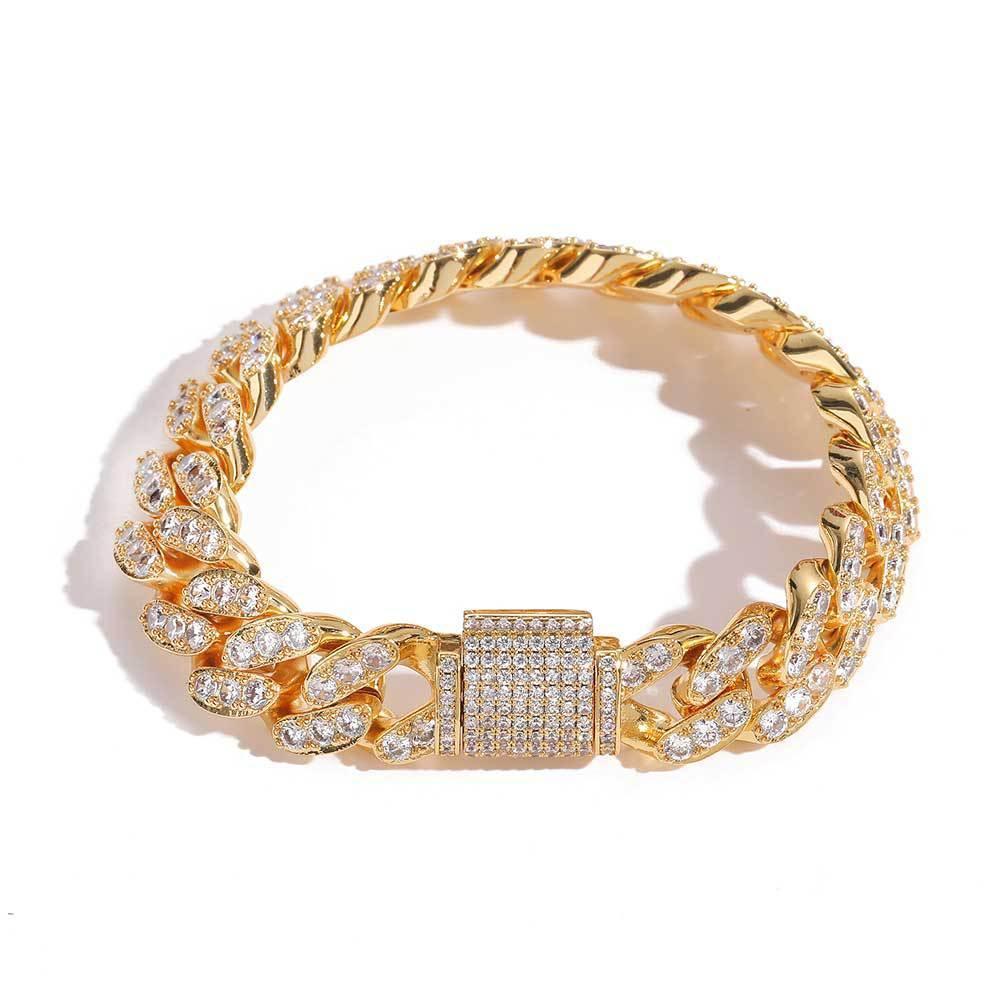 Custom 12mm Single-Row Iced Out Cuban Link Chain Gold Style | Caratix - CaratixJewelry