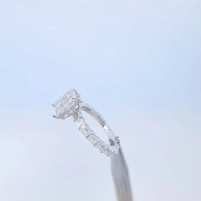 Unique Emerald-Cut Moissanite Ring | Platinum-Plated S925 Silver Women’s Trendy Jewelry - CaratixJewelry