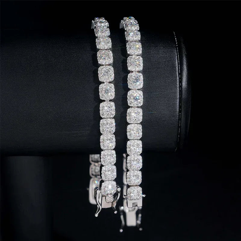 6mm Iced-Out Moissanite Box-Link Bracelet – 925 Sterling Silver Unisex Hip Hop Streetwear Jewelry - CaratixJewelry