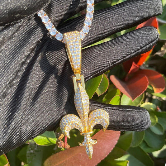Unisex French National Flower Necklace | Premium Copper CZ Royal Lily Charm - CaratixJewelry