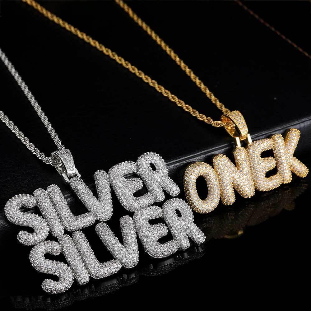 Custom Bubble Letter Pendant Necklace with Zircon Stones for Men and Women | Caratix Jewelry - CaratixJewelry
