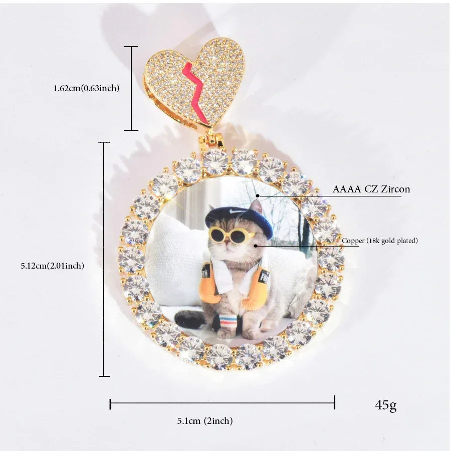Custom Photo Pendant Necklace | Solid CZ Iced Out Hip Hop DIY Picture Jewelry - CaratixJewelry