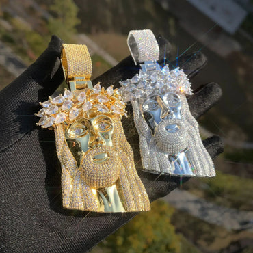 Iced Out Jesus Pendant Necklace – Hip Hop CZ Teardrop Halo Vintage-Style Jewelry - CaratixJewelry