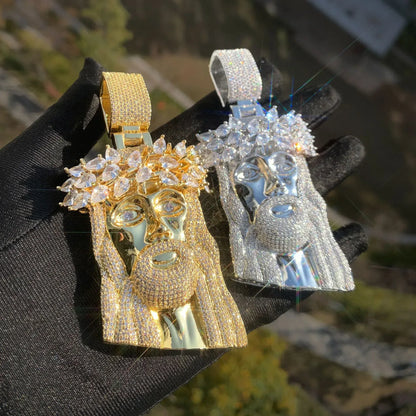 Iced Out Jesus Pendant Necklace – Hip Hop CZ Teardrop Halo Vintage-Style Jewelry - CaratixJewelry