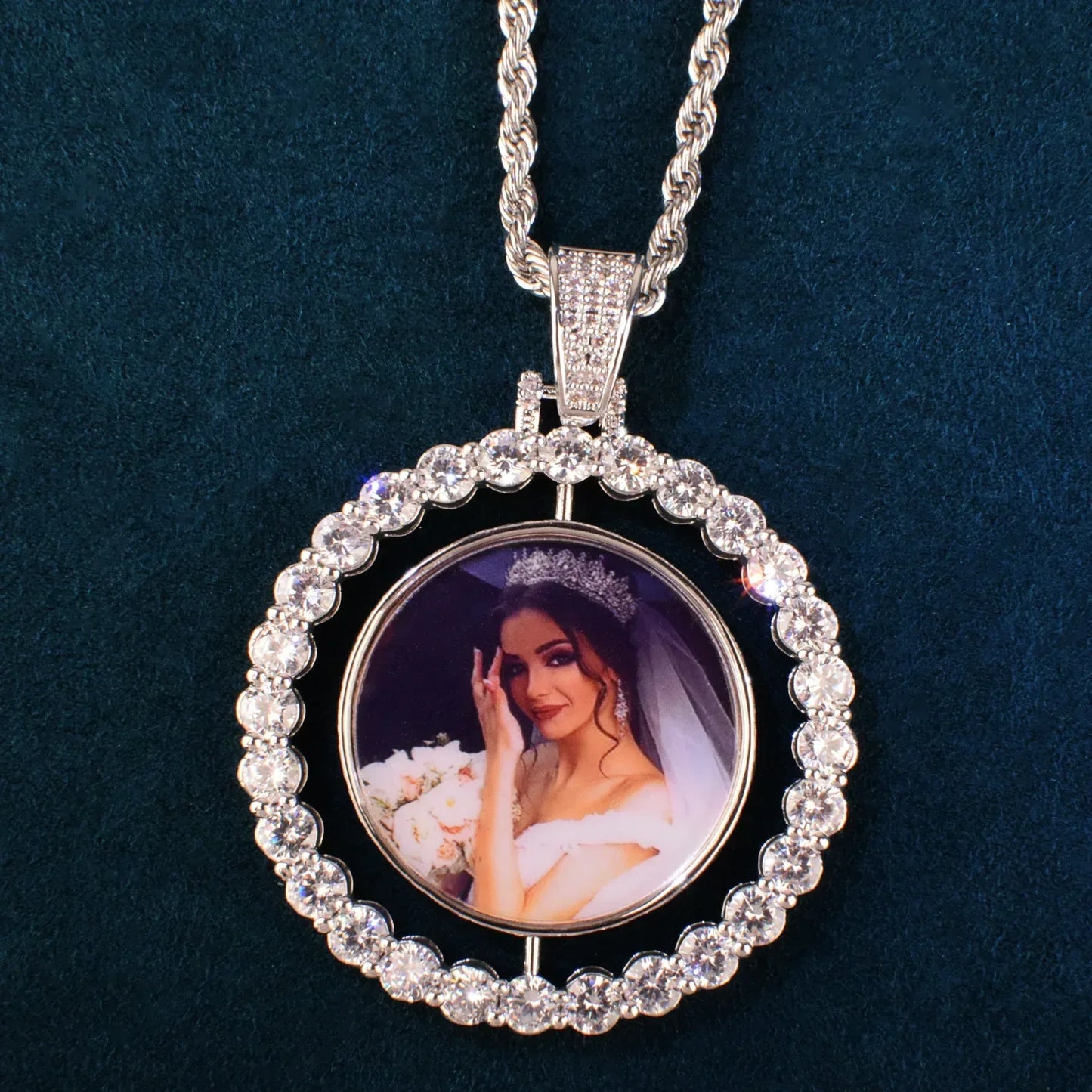 Spinning Photo Pendant Necklace | Iced Out CZ Custom Picture Hip Hop Jewelry - CaratixJewelry