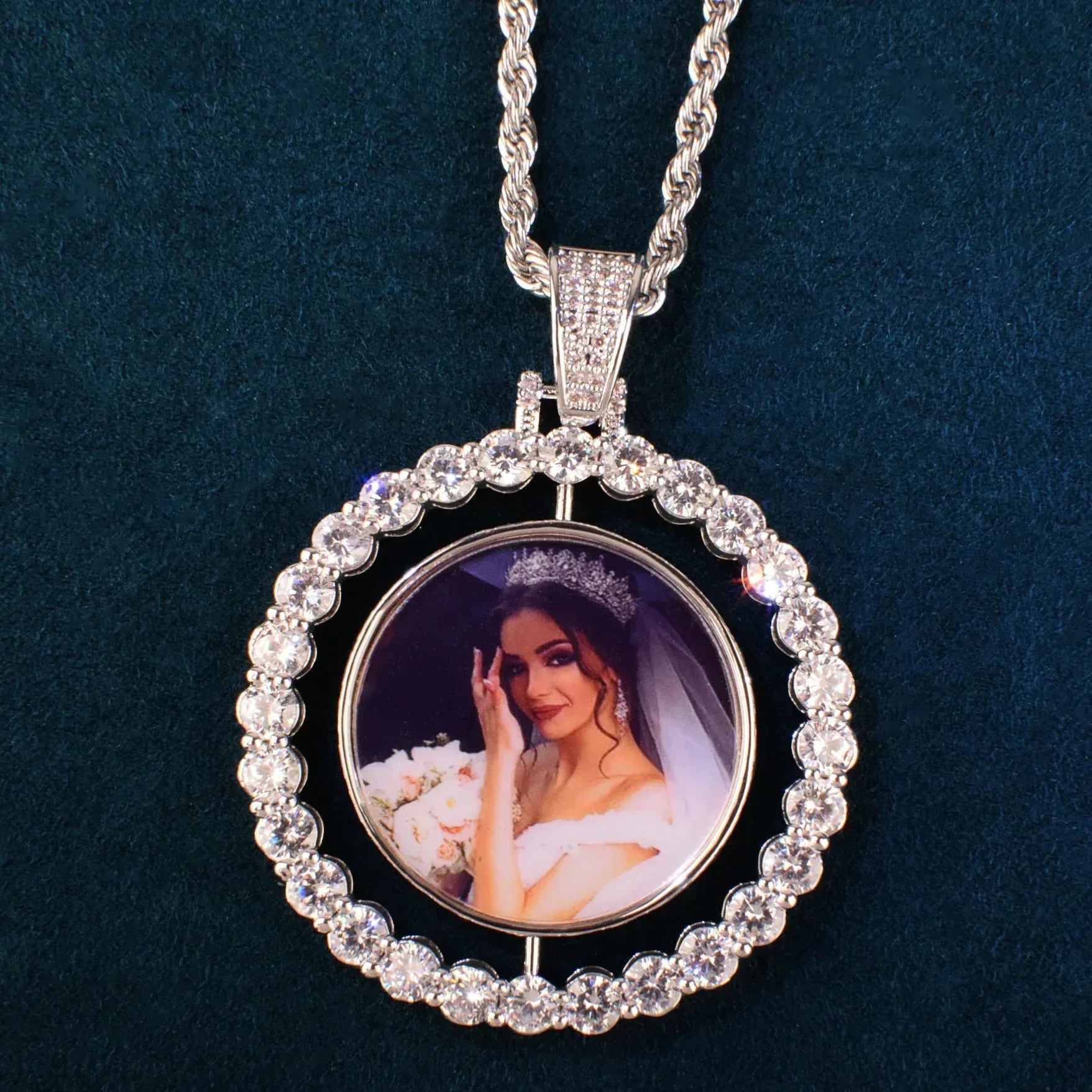 Spinning Photo Pendant Necklace | Iced Out CZ Custom Picture Hip Hop Jewelry - CaratixJewelry