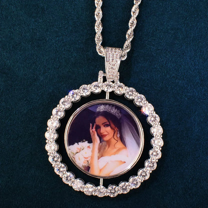 Spinning Photo Pendant Necklace | Iced Out CZ Custom Picture Hip Hop Jewelry - CaratixJewelry