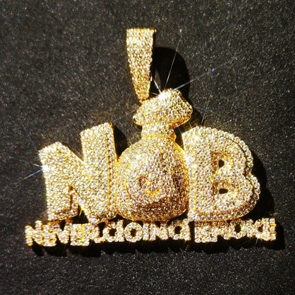 N&B Letter Pendant Necklace | CZ Iced Out Hip Hop Unisex Trend Jewelry - CaratixJewelry