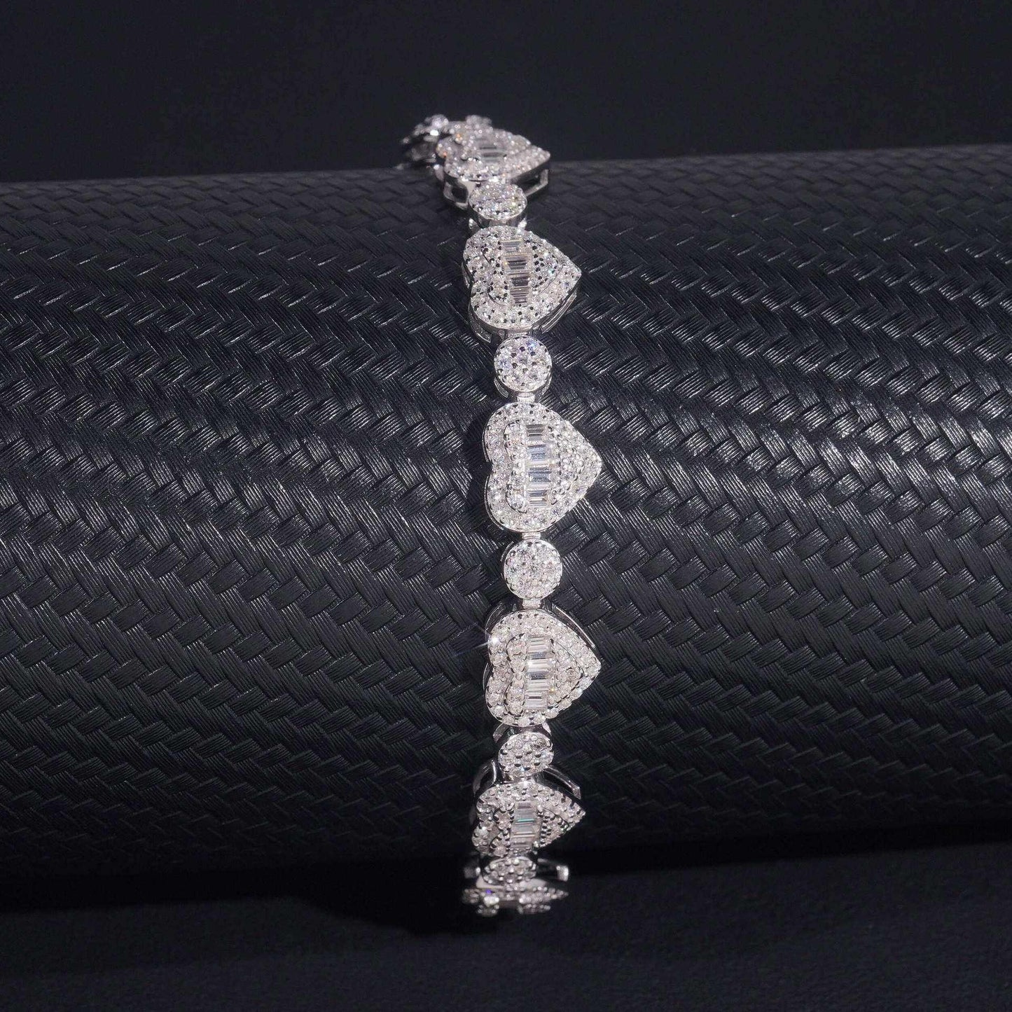 8.5mm Moissanite Heart Necklace & Bracelet | S925 Silver Couple Hip Hop Jewelry - CaratixJewelry