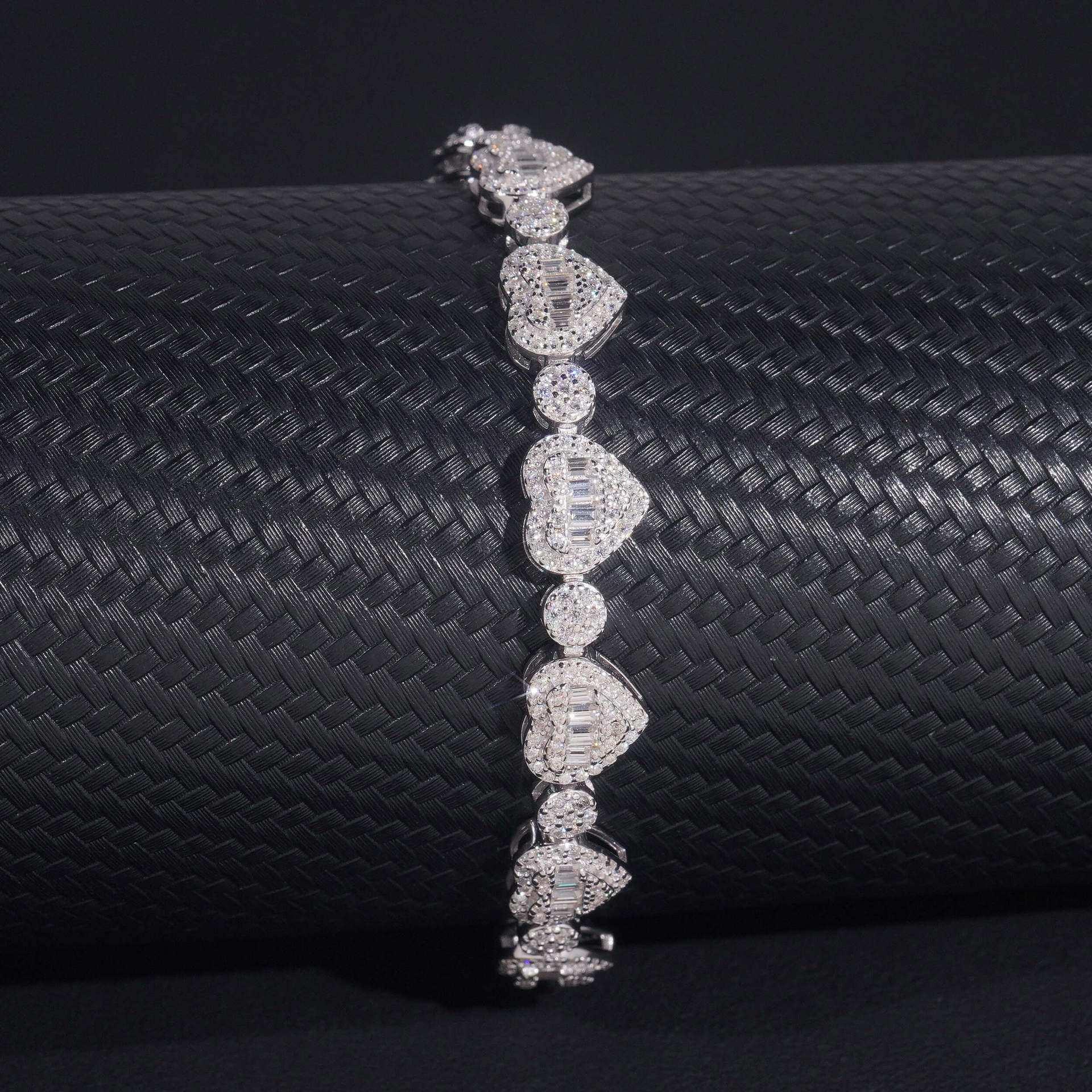 8.5mm Moissanite Heart Necklace & Bracelet | S925 Silver Couple Hip Hop Jewelry - CaratixJewelry