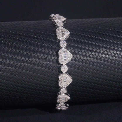 8.5mm Moissanite Heart Necklace & Bracelet | S925 Silver Couple Hip Hop Jewelry - CaratixJewelry