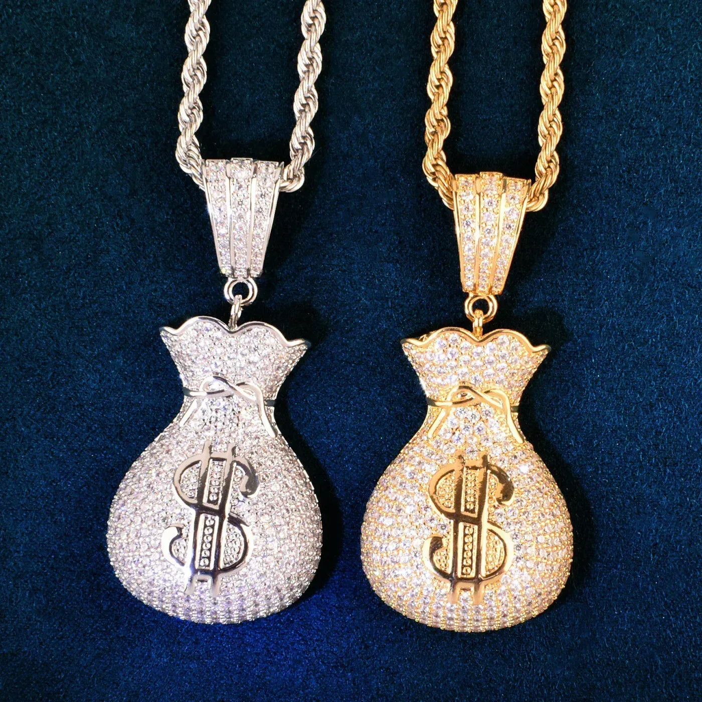 Iced Out Money Bag Pendant | CZ Hip Hop Men’s Streetwear Fashion Jewelry - CaratixJewelry