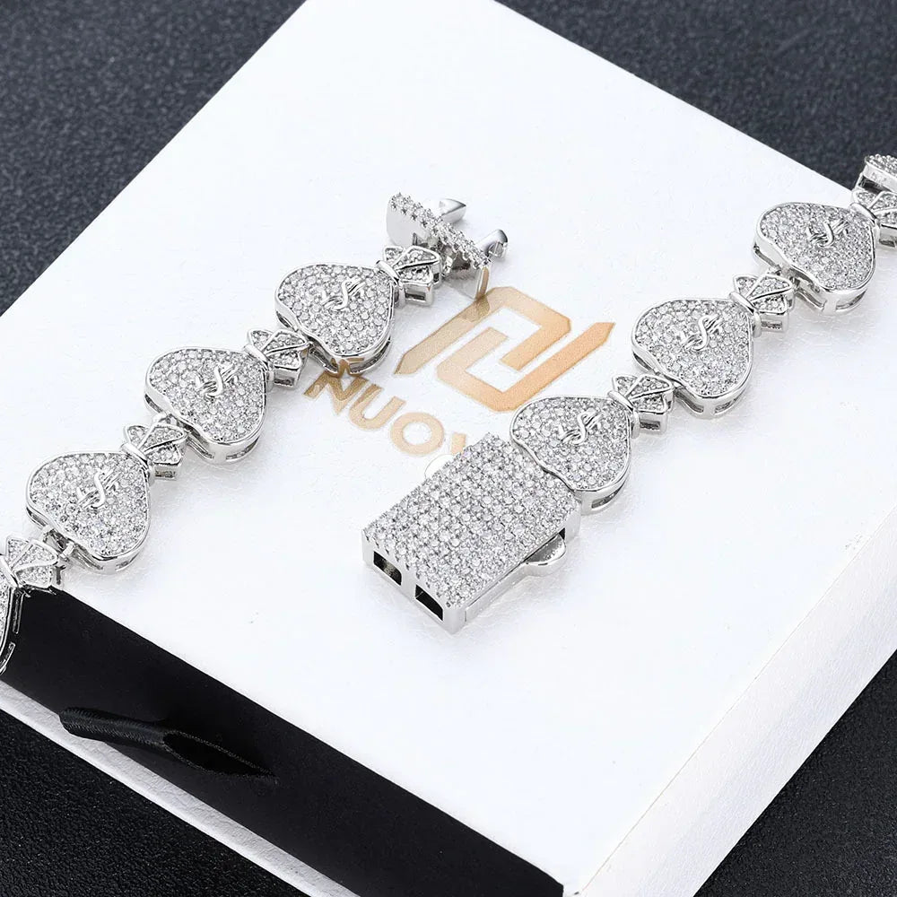 15mm Moissanite Money Bag Cuban Link Chain for Men – S925 Sterling Silver Custom Luxury Hip Hop Necklace - CaratixJewelry