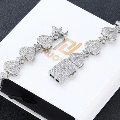 15mm Moissanite Money Bag Cuban Link Chain for Men – S925 Sterling Silver Custom Luxury Hip Hop Necklace - CaratixJewelry