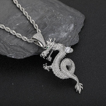 Chinese Zodiac Dragon Pendant Necklace with Gold Plating and Full Zircon Stones for Men and Women | Caratix Jewelry - CaratixJewelry