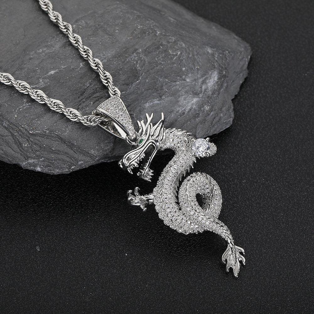 Zodiac Dragon Iced Out Pendant Zircon Necklace for Men | Caratix Jewelry - CaratixJewelry