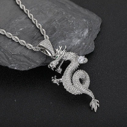 Zodiac Dragon Iced Out Pendant Zircon Necklace for Men | Caratix Jewelry - CaratixJewelry