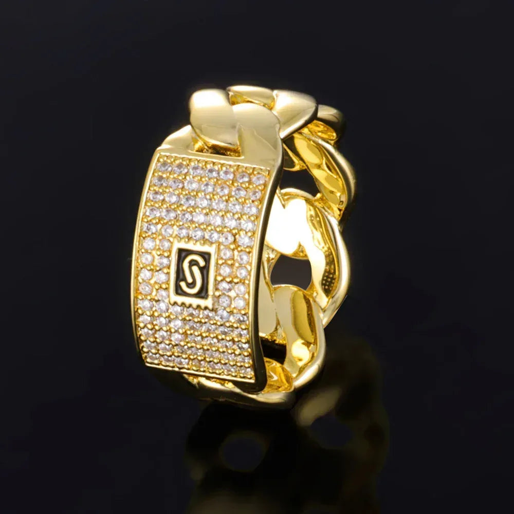 18k Gold Zircon Cuban Ring Hip Hop Jewelry for Men | Caratix Jewelry - CaratixJewelry