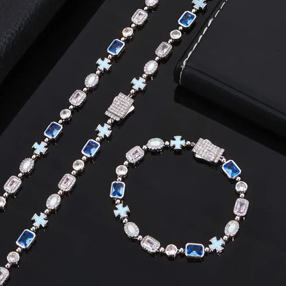 Enamel Cross Gemstone Chain Zircon Bracelet for Men | Caratix Jewelry - CaratixJewelry