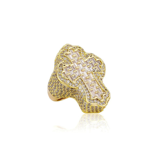 Men's Iced Out Cross Ring | Baguette Cut Hip Hop Faith Band | Caratix