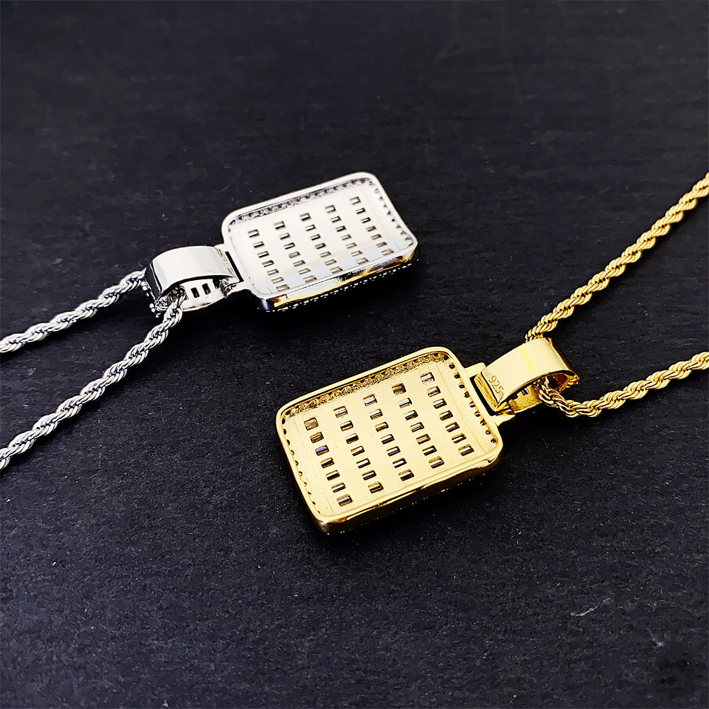 Men's Iced Out Square Tablet Pendant | Full Pave Zirconia Hip Hop Charm | Caratix