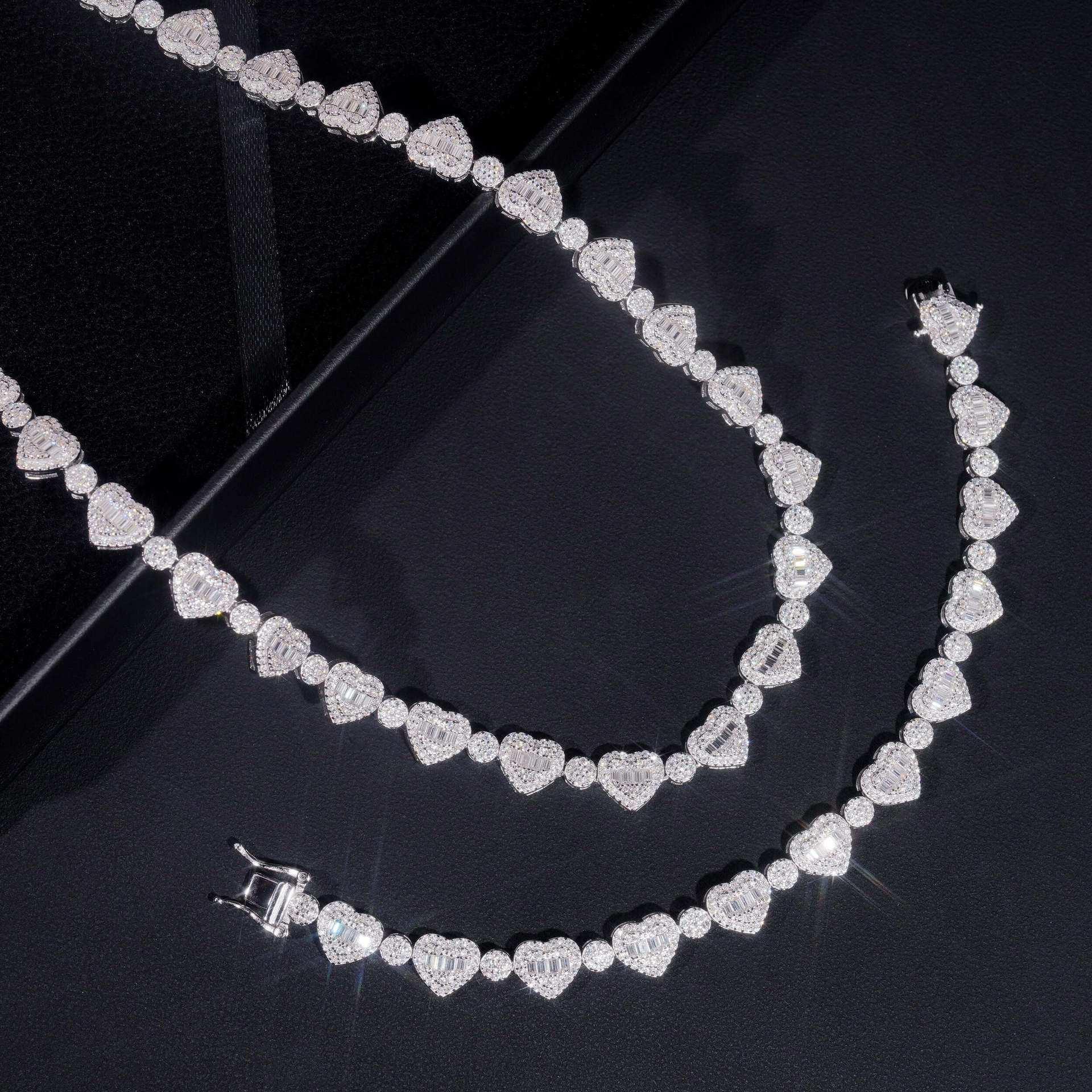 8.5mm Moissanite Heart Necklace & Bracelet | S925 Silver Couple Hip Hop Jewelry - CaratixJewelry