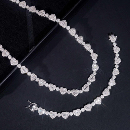 8.5mm Moissanite Heart Necklace & Bracelet | S925 Silver Couple Hip Hop Jewelry - CaratixJewelry