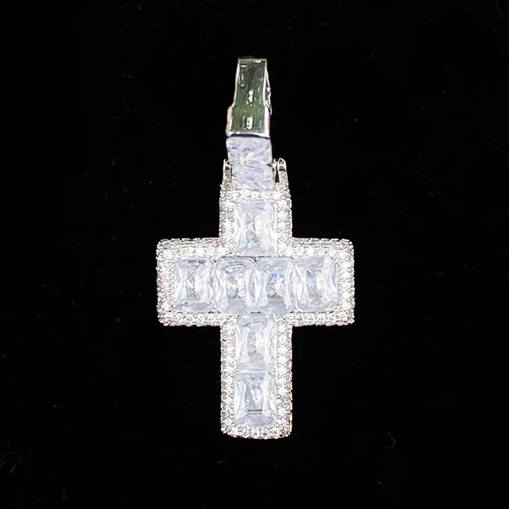 New Drop: Iced Out Mixed-Cut Cross Pendant | Men's Baguette & Round CZ Necklace - CaratixJewelry