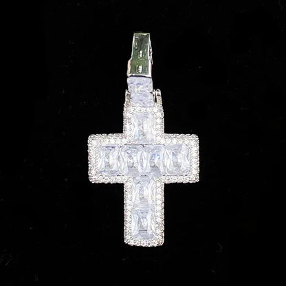 New Drop: Iced Out Mixed-Cut Cross Pendant | Men's Baguette & Round CZ Necklace - CaratixJewelry